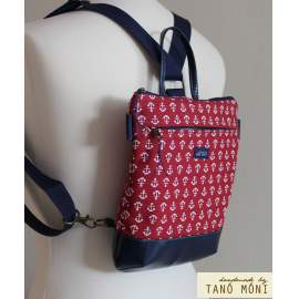 MIDDLE BAG 2 in 1 hátizsák és táska piros és kék horgonymintás