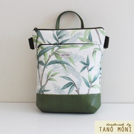 MIDDLE BAG 2 in 1 hátizsák és táska Levél mintás zöld vagy bézs aljjal 